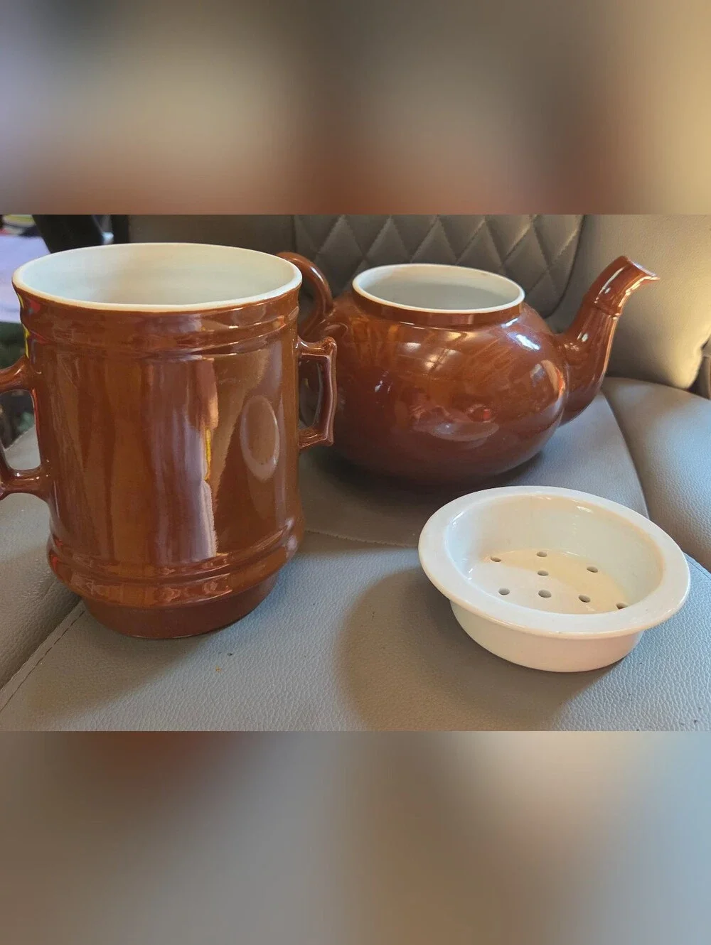 Vtg Hall China Brown French Drip Coffee Pot Set